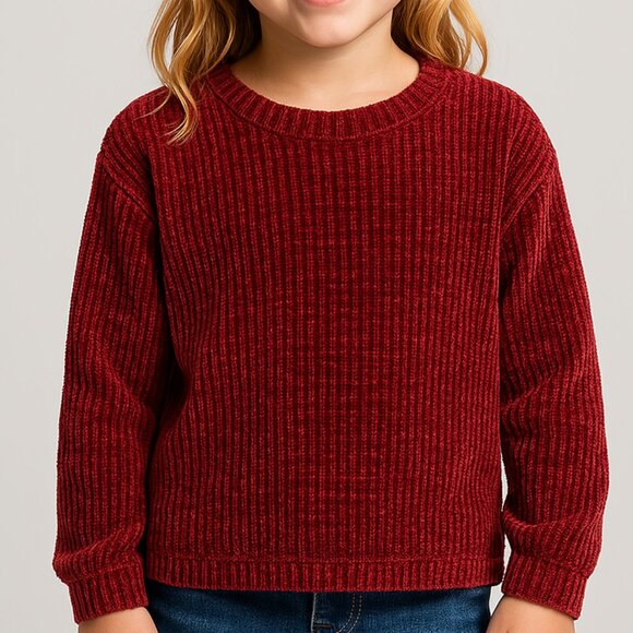 GAP Chenille Rib Knit Pullover Sweater Round Neck Long Sleeve Burgundy Small 6-7 - Picture 1 of 11